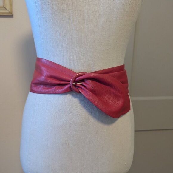 Vintage Leather Wrap Obi Belt Buckle Calderon Lagenlook Ruched Soft Sash‎ 80\'s